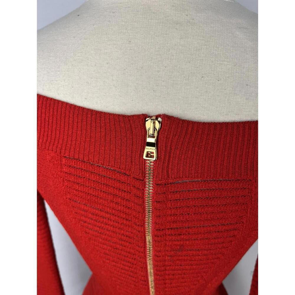 Balmain Off-The-Shoulder Knit Maxi Dress Red - Picture 3 of 6